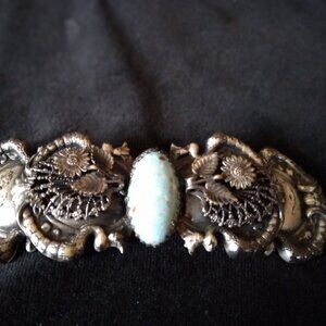 Unique & Unusual Art Nouveau Statement Belt Buckle with Large Turquoise Stone